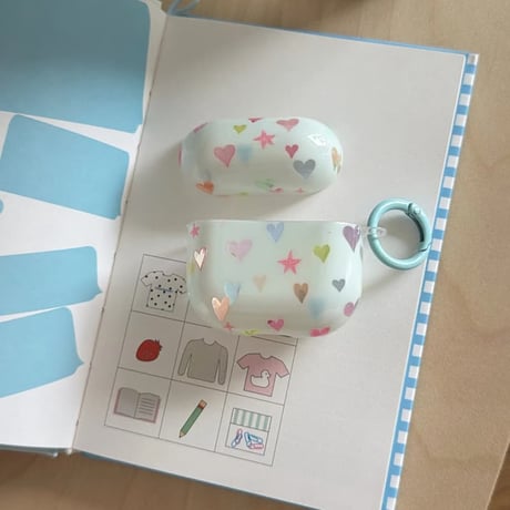 CUTECASE多彩ハート柄 AirpodsPro3ケース 星柄 Airpods4/3カバー AirpodsPro第2/1世代 甘めコーデ ブルーCM6592