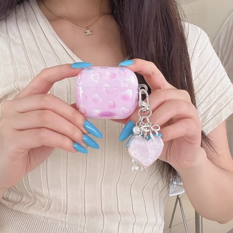 CUTECASEハート柄 Airpods Pro3ケース ピンクカラー Airpods4/3カバー pro2/pro1 甘めコーデ リング/キーホルダー CM6557