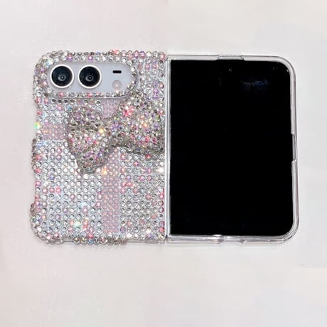 CUTECASE iPhone Duo専用ケース キラキラ ラインストーン 立体ハート 贅沢 クリアフレーム 豪華 ギフトにおすすめCM6847