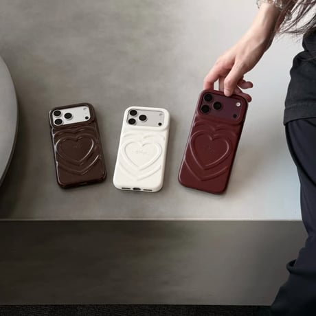 CUTECASE 立体ハート柄 iPhone18Pro/18ProMaxケース レザー調 iPhone17/16proケース 落ち着いたカラー 大人可愛いCM6772