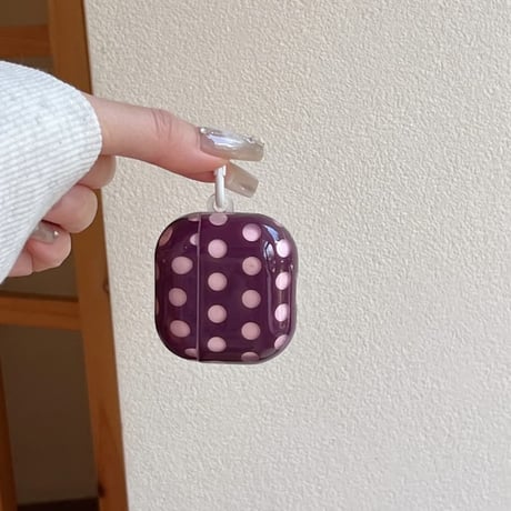 CUTECASE AirPods 5/4ケース ドット柄 パープル AirpodsPro3/Pro2カバー 星型チャーム・メッセージタグ付き/カラビナ 韓国風CM6877