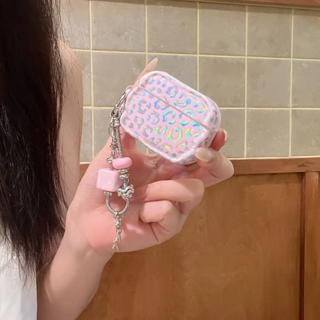 CUTECASE ヒョウ柄 Airpods Pro3ケース 艶感 Airpods4/3カバー pro2/Pro1ケース 可愛いキーホルダー うねうねCM6549