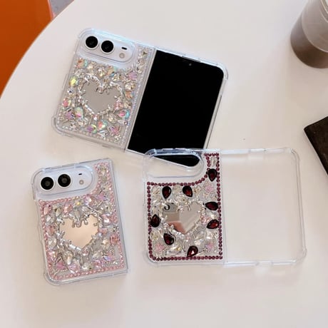 CUTECASE iPhone Duoケース ハートミラー＆煌めきビジュー 輝くキラキラ 奢華 映えアイテム おしゃれ CM6872