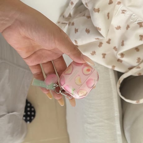 CUTECASE モモ Airpods Pro3ケース 韓国風 Airpods4/3カバー pro2/pro1 リング/キーホルダー ピンクCM6607