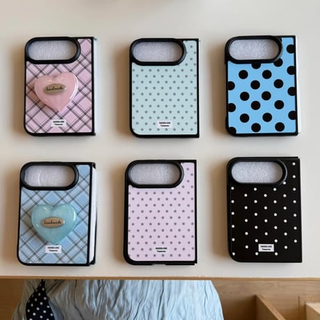 CUTECASE iPhone Duo 専用ケース 水玉ドット チェック 星柄 ハート/枕グリップ付き 韓国っぽ 大人可愛い 耐久性あるCM6839
