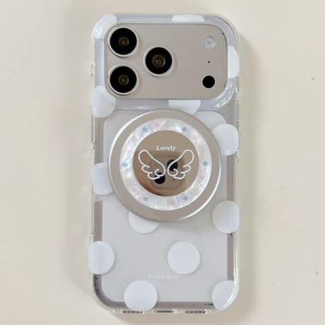 CUTECASE ミラーグリップ付 iPhone17pro/17ケース 水玉模様 iPhone16/15pro/17promaxケース 日常/旅行に合う 便利実用CM6551