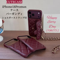 CUTECASE バーガンディ iPhone18Pro/18ProMaxケース レザー製 iPhone17/16/15 カード収納 ショルダーストラップ CM6752