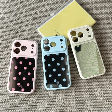 CUTECASE水玉模様ミラー iPhone17Promaxケース カラーフレーム iPhone16Promax/15proケース 便利 可愛いCM6554