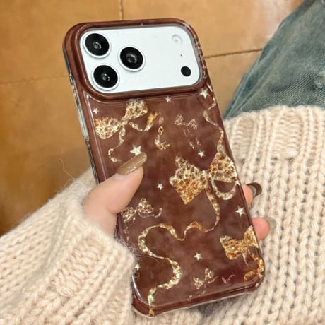 CUTECASEヒョウ柄リボン iPhone18Proスター ブラウン iPhone18ProMax /17Pro/16Promax/15Proカバー 大人かわいい CM6884