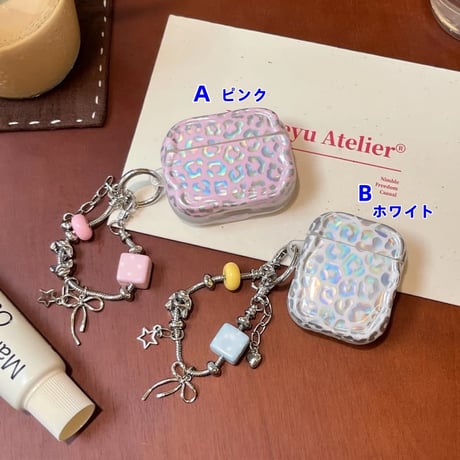 CUTECASE ヒョウ柄 Airpods Pro3ケース 艶感 Airpods4/3カバー pro2/Pro1ケース 可愛いキーホルダー うねうねCM6549