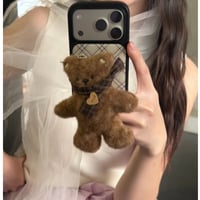 CUTECASEくまぬいぐるみグリップ付き iPhone18Pro/17ケース ドット柄 チェック柄 iPhone16Pro/15カバー ほっこり秋冬デザイン CM6862