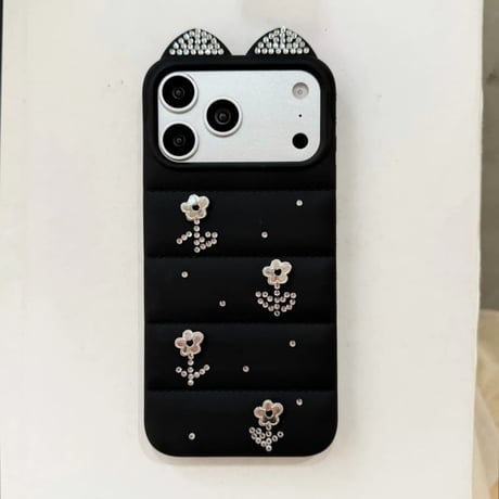 CUTECASE耳付き iPhone17/17Proケース ジュエリーデコ iPhone16Pro/15pro/14ProMaxケース 可愛いCM6609