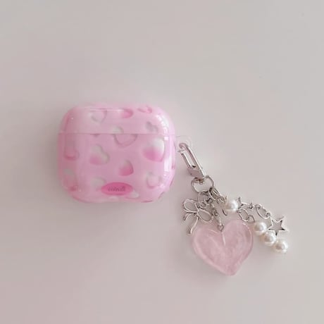 CUTECASEハート柄 Airpods Pro3ケース ピンクカラー Airpods4/3カバー pro2/pro1 甘めコーデ リング/キーホルダー CM6557