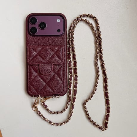 CUTECASE カード収納＆スタント機能 iPhone18Pro/18ProMaxケース レザー調 キルティング iPhone17/16Pro/15カバー ショルダーストラップ付きCM6794