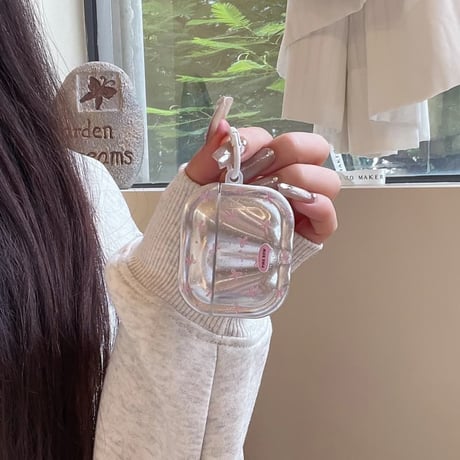CUTECASE Airpods 5ケース オーロラクリア リボン柄 Airpodspro3/2/カバー 大人可愛い Airpods4/3 ラメ入り・リング付きCM6842