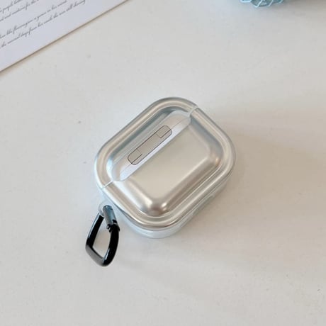 CUTECASE Airpods 5 対応ケース メタリックシルバー 黒猫 Airpodspro3/2/カバー Airpods4/3 カラビナ付き 指紋防止CM6804