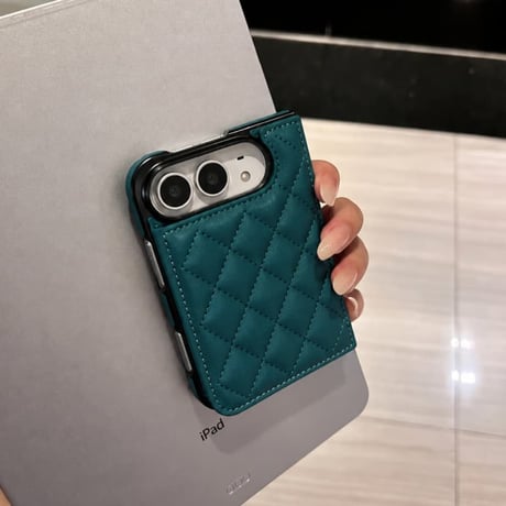 CUTECASE iPhone Duo専用ケース キルティング手帳型 レザー製調 カードポケット・クリア窓付き 菱形 便利 CM6848