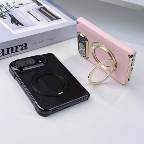 CUTECASE iPhone Duoケース 高級レザー 360度回転スタンド カメラレンズ保護カバー付 Magsafe対応 ヒンジ保護 メッキフレーム CM6901