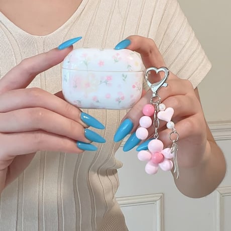 CUTECASE 草花柄 Airpods Pro3ケース 花キーホルダー Airpods 4/3カバーケース AirpodsPro2/1 かわいい モテアイテム CM6578
