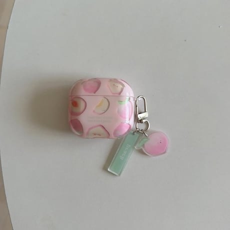 CUTECASE モモ Airpods Pro3ケース 韓国風 Airpods4/3カバー pro2/pro1 リング/キーホルダー ピンクCM6607