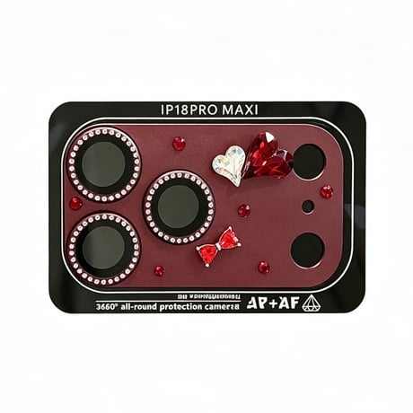 CUTECASE カメラ保護レンズ一体型 iPhone18Pro/18ProMax ハートビジュー＆ラインストーンデコ 傷防止 高級感 大人かわいいCM6851