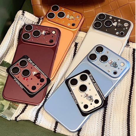 CUTECASE カメラ保護レンズ一体型 iPhone18Pro/18ProMax ハートビジュー＆ラインストーンデコ 傷防止 高級感 大人かわいいCM6851