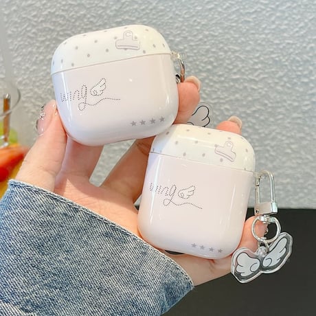 CUTECASE淡色系 Airpods Pro3ケース 翼柄 Airpods 4/3カバーケース AirpodsPro2/1 キーホルダー付 可愛い CM6602