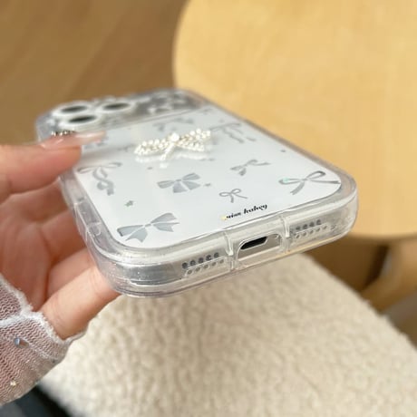 CUTECASEリボン柄iPhone17Promaxケース花ストラップ iPhone16Pro/15ProMaxケース カメラ保護カバー ホワイトCM6564