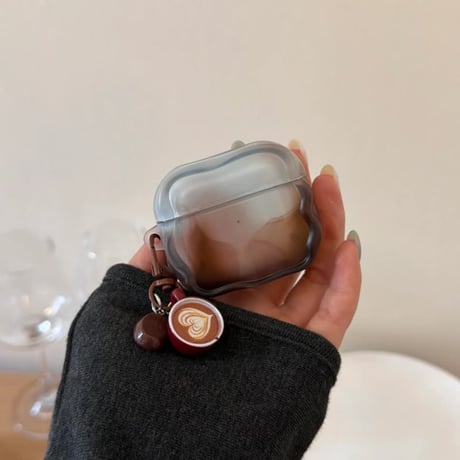 CUTECASE Airpods 5 対応ケース グラデーションカラー Airpodspro3/2/カバー Airpods4/3 コーヒーカップチャーム付き ウェーブCM6778