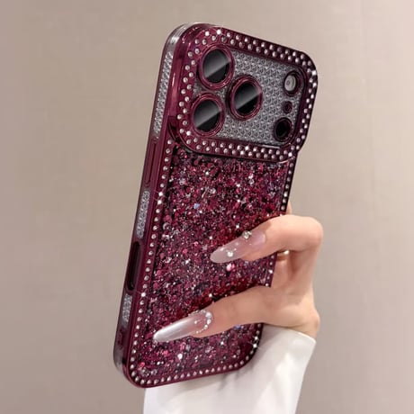CUTECASE キラキラグリッター iPhone18Pro/18ProMaxケース ラインストーン付き iPhone17/16/15カバー華やか 存在感抜群 CM6841