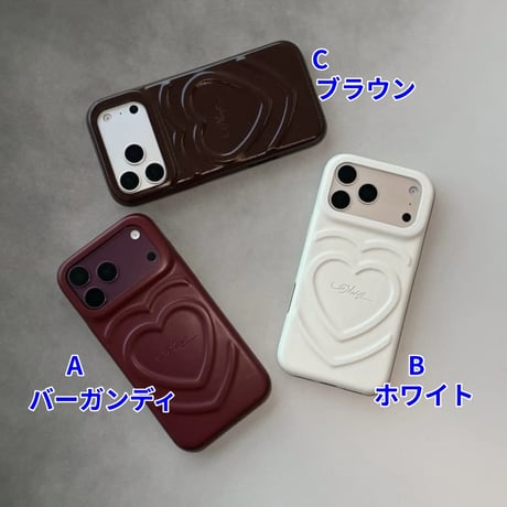 CUTECASE 立体ハート柄 iPhone18Pro/18ProMaxケース レザー調 iPhone17/16proケース 落ち着いたカラー 大人可愛いCM6772