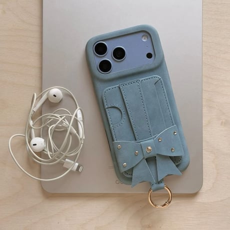 CUTECASE ビジューリボン iPhone18Pro/17Proケース スタンド機能 カード収納リング付き iPhone16Pro/15ケース レザー調 多機能 CM6868