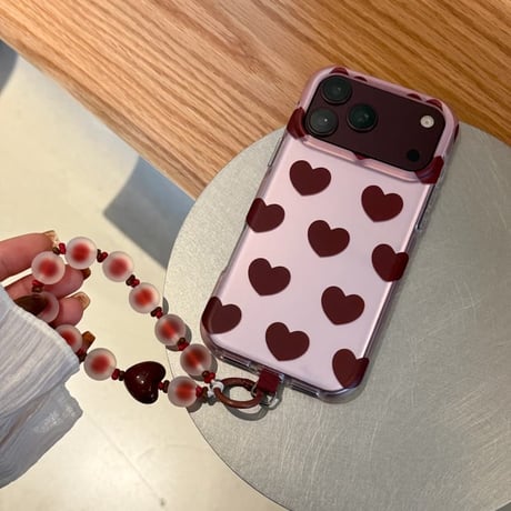 CUTECASE ドット＆ハート柄 iPhone18Proケース 艶感 iPhone18ProMax/17Pro/16ProMaxカバー ビーズハンドストラップ CM6900