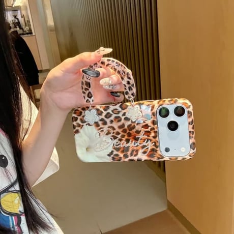 CUTECASE豹柄と花柄iPhone17Promaxケースオシャレ iPhone16promax/15ケース 手持ち付き 可愛い シック CM6614