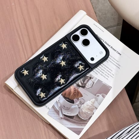 CUTECASE ハート＆スター レザー調 iPhone18Pro/18ProMaxケース 立体メタルモチーフ付き iPhone17Pro/16/15カバー 高級感溢れる CM6756