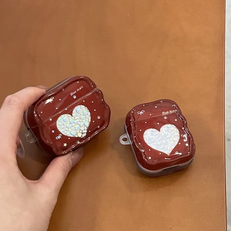CUTECASEワインレッド AirpodsPro3ケース 豹柄ハート Airpods4/3カバー AirpodsPro第2/1世代 リボンキーホルダー付き 可愛いCM6615