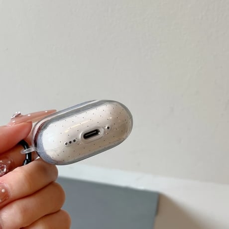 CUTECASE AirPods 5 ケース クリアドット×ブラックレース AirPodsPro3/Pro2 リボンストラップ＆カラビナ付き Airpods4/3カバー エレガント CM6769