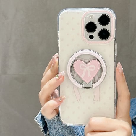 CUTECASEリボン柄リングスタンド iPhone17Promaxケース MagSafe対応 iPhone16Pro/15ProMaxケース カメラ保護カバーCM6618