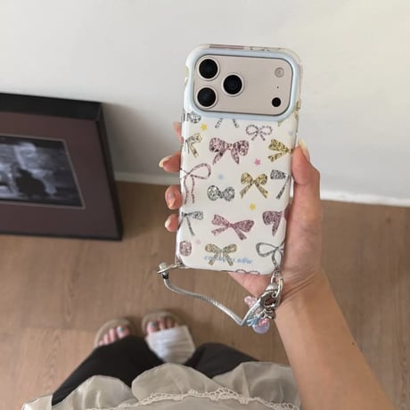 CUTECASE多彩リボン柄iPhone17Promaxケースオシャレ iPhone16promax/15ケース ストラップ付 可愛い CM6628
