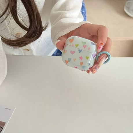 CUTECASE多彩ハート柄 AirpodsPro3ケース 星柄 Airpods4/3カバー AirpodsPro第2/1世代 甘めコーデ ブルーCM6592