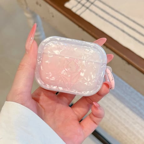 CUTECASE シェル風チューリップ柄 Airpods Pro3ケース ピンク Airpods4/3カバー pro2/pro1 真珠デコ犬ちゃん ギフトにおすすめCM6596