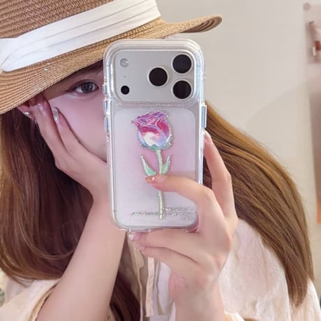CUTECASE バラ柄 iPhone18Pro/17Proケース キラキララメ入り iPhone17/16Pro/15/14ケース 光沢感 可愛い 美しいCM6624