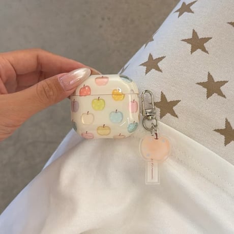 CUTECASE アップル AirpodsPro3ケース 艶感 Airpods4/3カバー AirpodsPro第2/1世代 リンゴキーホルダー付き 可愛いCM6620