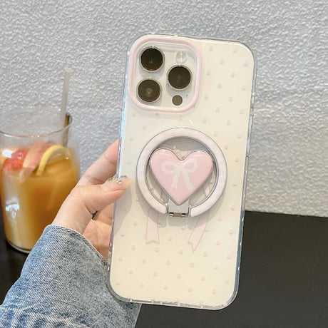 CUTECASEリボン柄リングスタンド iPhone17Promaxケース MagSafe対応 iPhone16Pro/15ProMaxケース カメラ保護カバーCM6618