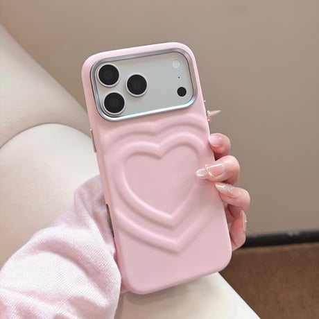 ぷっくりハート レザー調 iPhone18Pro/18ProMaxケース 手首に通せるハンドストラップ付き iPhone17/16Pro/15カバー 落ちにくい 大人ガーリーCM6793