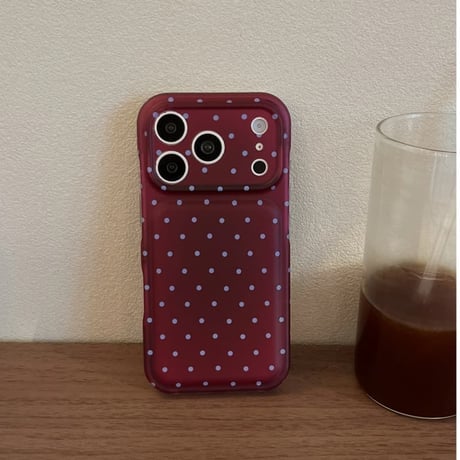 CUTECASE 水玉ドット柄 iPhone18Pro/18proMaxケース カメラ保護 iPhone17Pro/16/15カバー バーガンディ／グレーシャー 大人かわいい CM6783