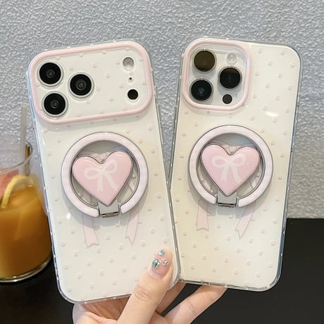 CUTECASEリボン柄リングスタンド iPhone17Promaxケース MagSafe対応 iPhone16Pro/15ProMaxケース カメラ保護カバーCM6618
