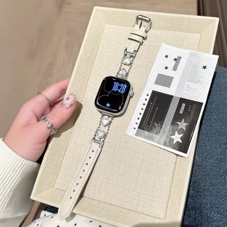 ハートモチーフ レザー調 AppleWatchバンド 高級感高品質 AppleWatchベルト Series 12/11/10/9/8 SE Ultra4/3 上品エレガントCM6855