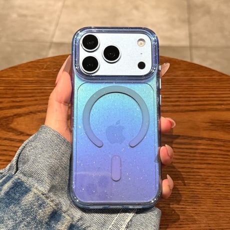 オーロラキラキラグラデーション iPhone18Pro/18ProMaxケース MagSafe対応 iPhone17ProMax/16ケース ラメ入り おしゃれ 透明 耐衝撃 CM6807
