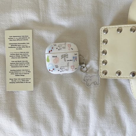 CUTECASE ネコちゃん Airpods Pro3ケース かわいい Airpods4/3カバー pro2/pro1 リング/猫キーホルダー 丈夫CM6545